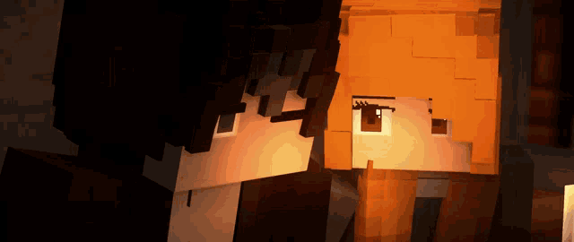 a couple of minecraft characters standing next to each other looking at each other