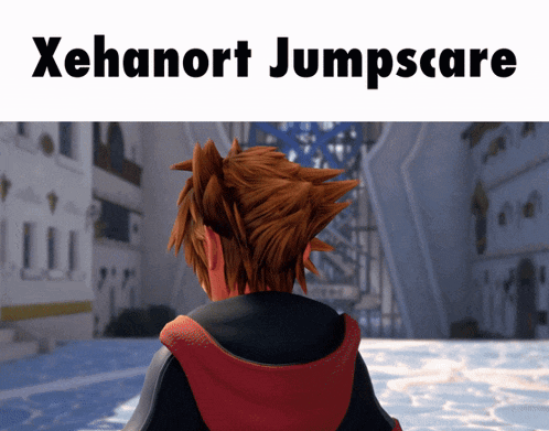 a picture of a cartoon character with the words xehanort jumpscare above it
