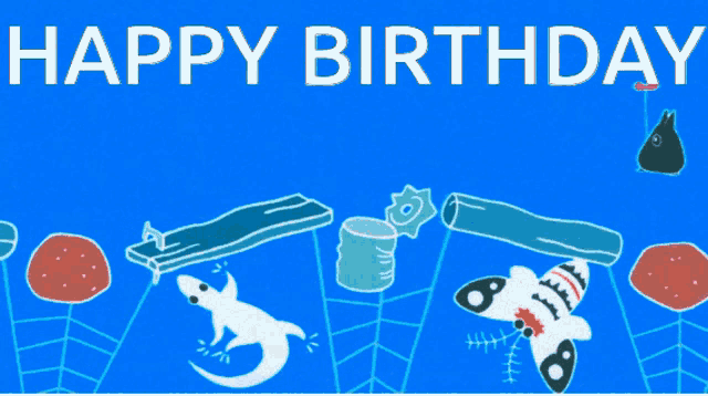 a blue background with a happy birthday message