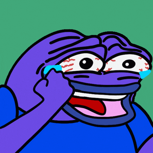 a cartoon of a purple frog with tears coming out of its eyes