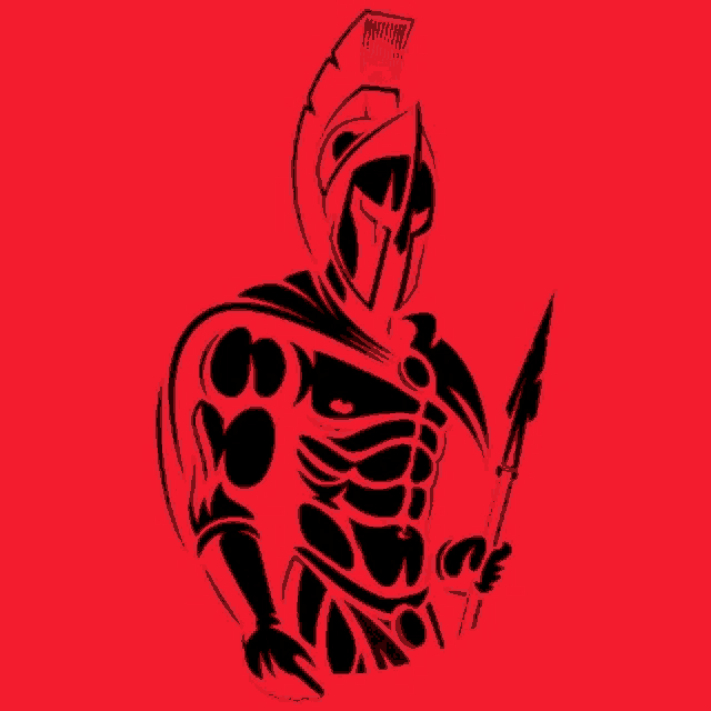 a black and white drawing of a spartan warrior holding a spear