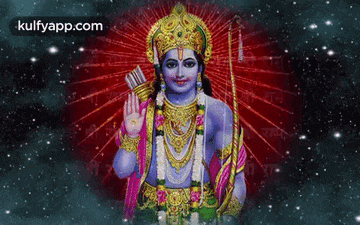 a painting of a deity with a bow and arrow in his hand .