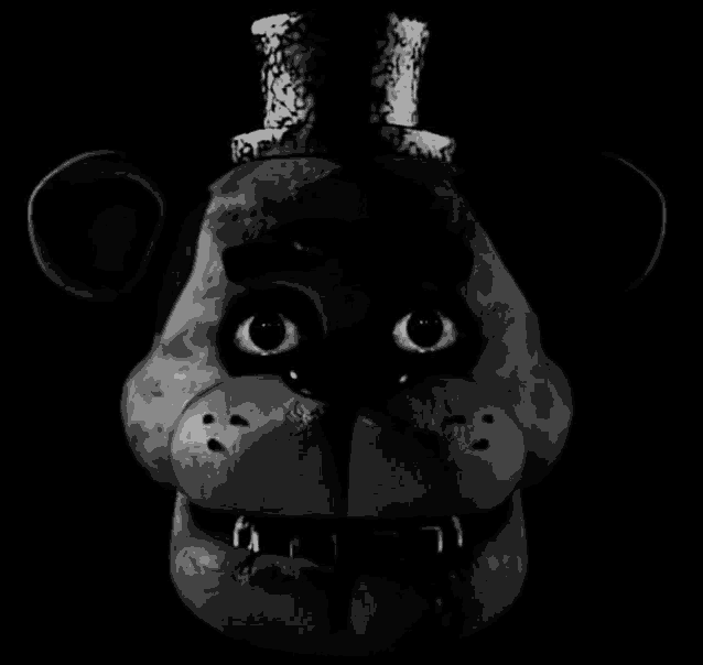 a black and white photo of freddy fazbear from five nights at freddy 's with a top hat .