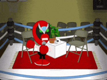 a cartoon of a boxing ring with a sign that says home on it