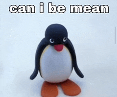 a stuffed penguin with the words can i be mean on it