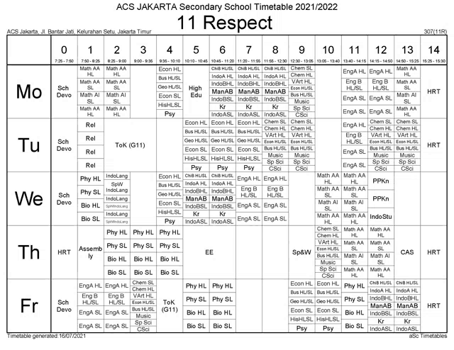 acs jakarta secondary school timetable for the year 2021-2022