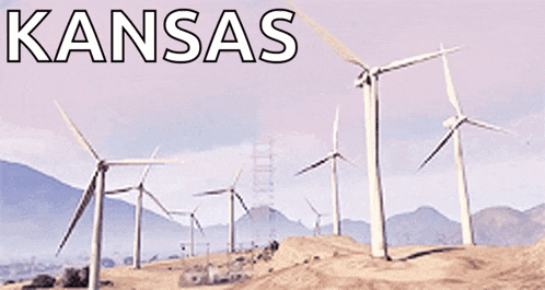 a bunch of windmills in a field with the word kansas on the bottom