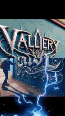 a man is standing in front of a valley sign