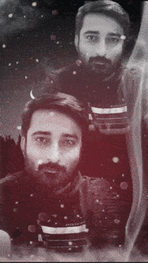 a man with a beard is wearing a sweater that says ' swiss army ' on it