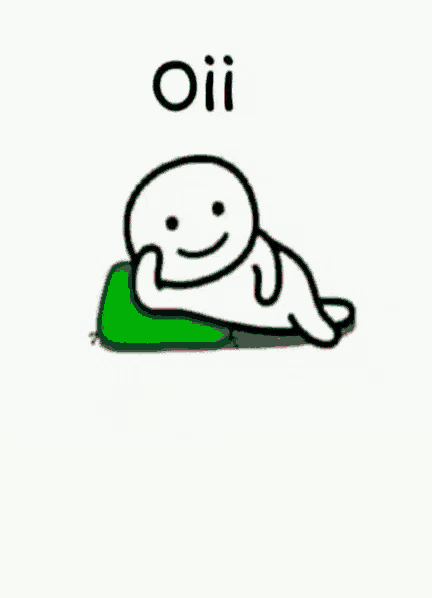 a cartoon of a man laying on a green pillow with the words " oii walaun tolol " written above him