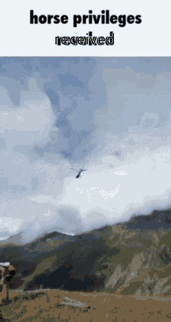 a horse privileges received meme with a helicopter in the background