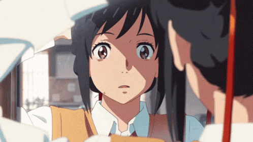 two anime girls are looking at each other and one has a scar on her face