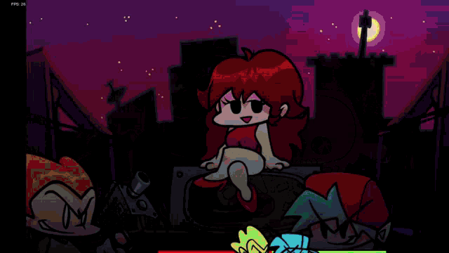a cartoon of a girl sitting on a speaker surrounded by boys