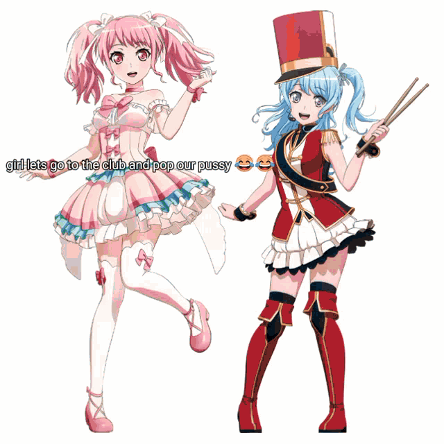 two anime girls are dancing in a classroom with a clock on the wall behind them
