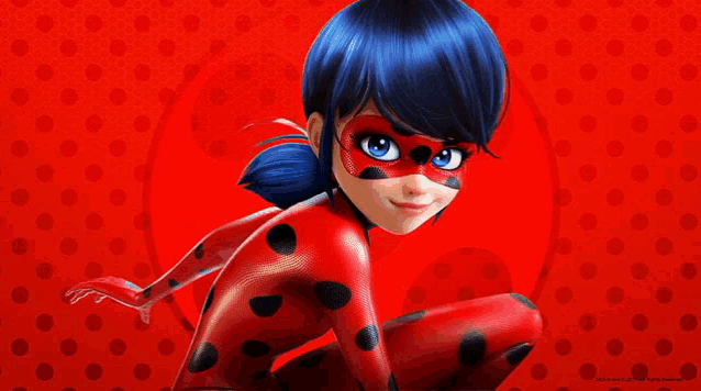 a ladybug with blue hair and black spots on her body