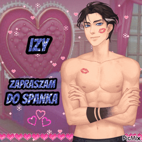 a picture of a shirtless man with a heart in the background and the name izy on it