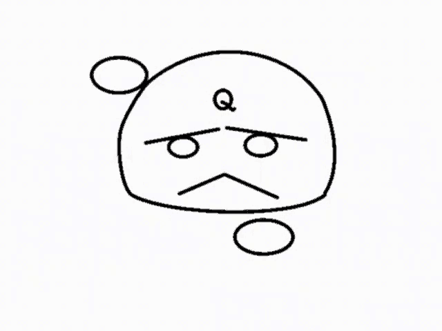 a black and white drawing of a cartoon character with a question mark on his head .