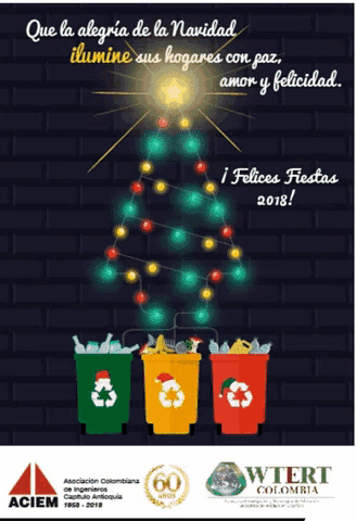 a christmas tree made out of garbage cans with a star on top