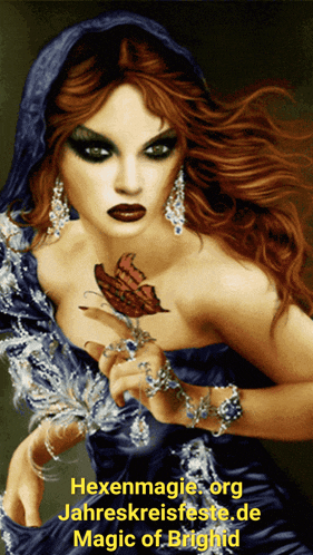 a painting of a woman with a butterfly on her chest says hexenmagie.org jahreskreisfeste.de magic of bright