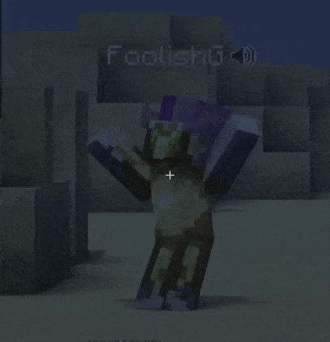 a minecraft character with a purple headband is standing in front of a building in the dark .
