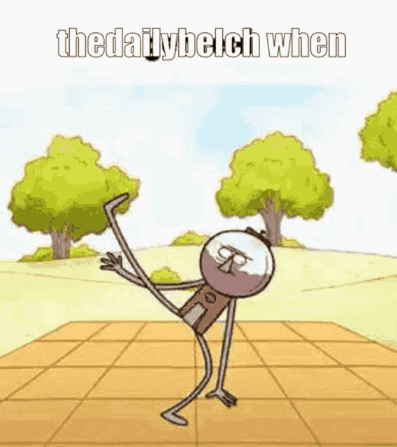 a cartoon character is doing a handstand in a park .