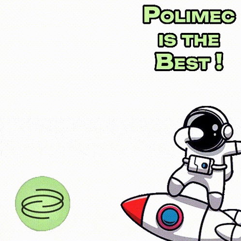 a cartoon of an astronaut riding a rocket with the words polimec is the best below him