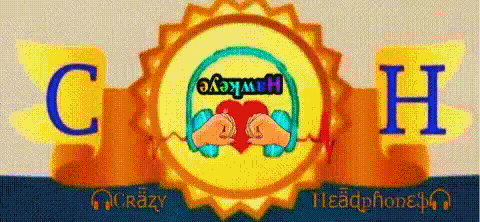 a logo for crazy headphones with a heart and hands
