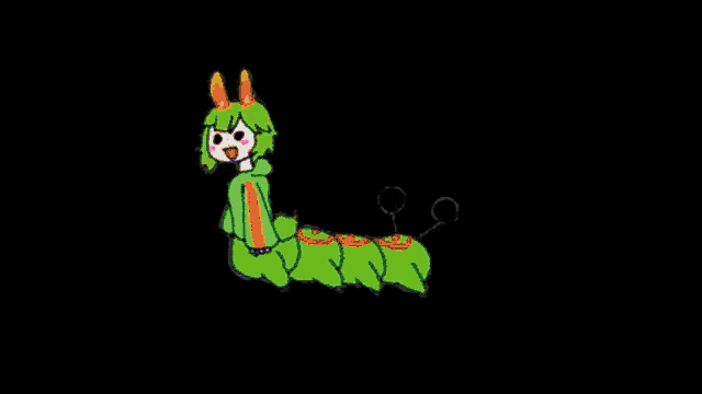 a drawing of a girl dressed as a caterpillar with a bunny ear .
