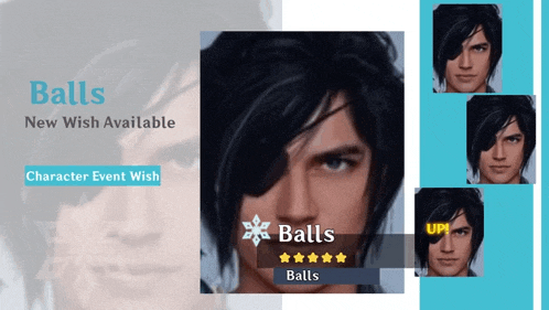 a picture of a man 's face with the words balls new wish available