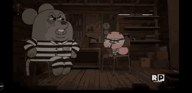 a cartoon character with glasses is holding a drawing of a mouse with music notes