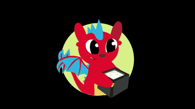 a cartoon of a red dragon with a speech bubble that says ' i 'm sorry '