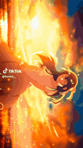 a naked anime girl is surrounded by flames and a tik tok logo