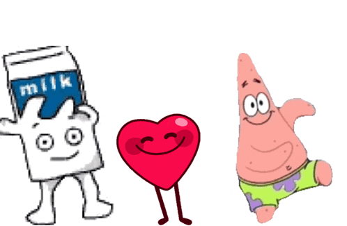 a cartoon drawing of patrick star holding a carton of milk