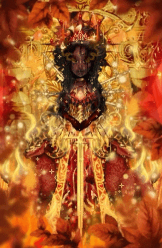 a painting of a woman with a sword and a crown on her head