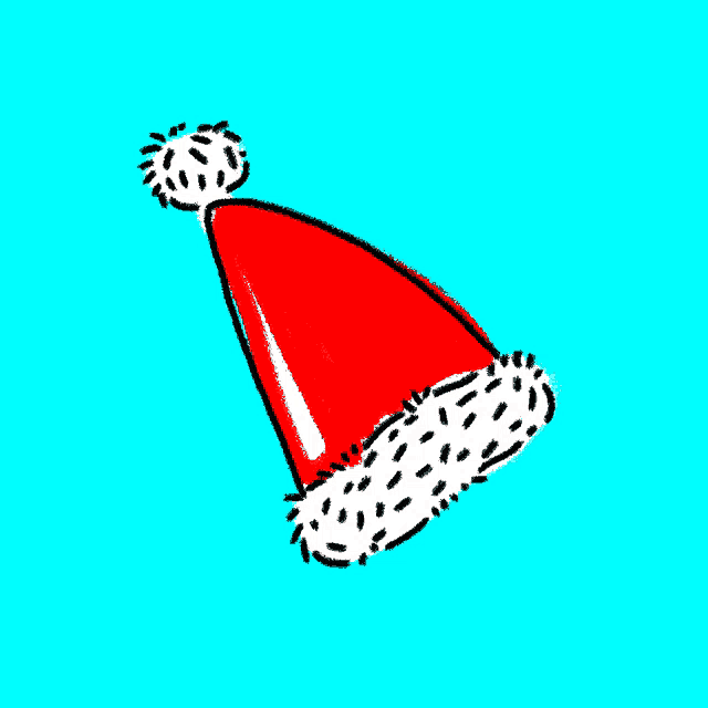 a cartoon drawing of a red santa hat with white fur