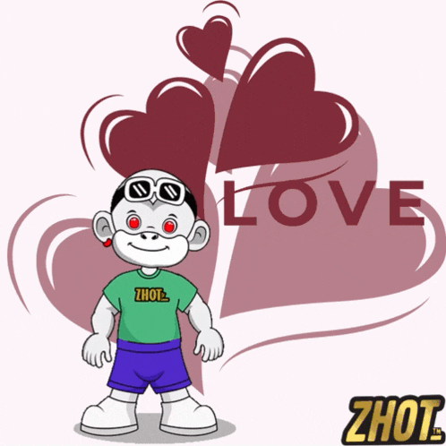 a cartoon character is holding a broken heart and the word love is behind him