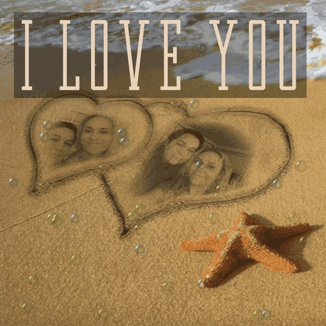 a poster that says i love you with a starfish in the foreground