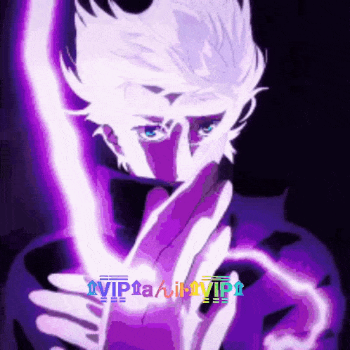 a purple and white anime character with a purple background