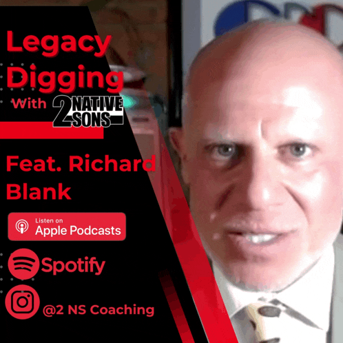 an ad for legacy digging with 2 sons features a bald man