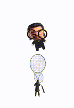a man with glasses and a mustache holds a tennis racket