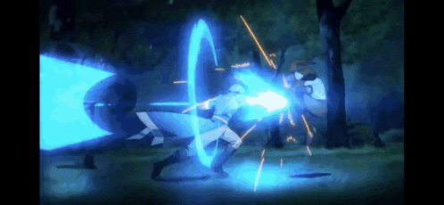 a person is fighting another person with a blue light coming out of them