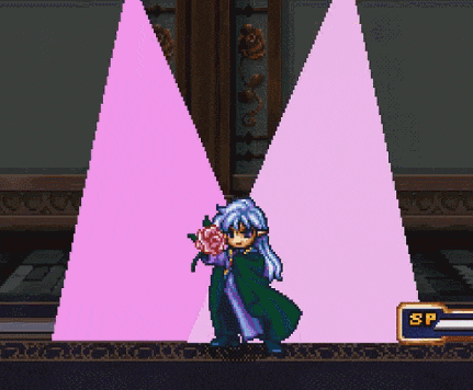 a pixel art drawing of a girl holding a bouquet of roses with the number 3f on the bottom right
