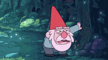 a cartoon gnome with a red hat and glasses is dancing