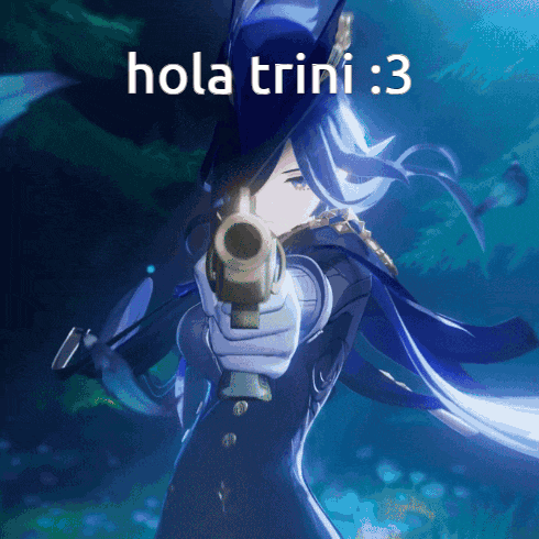 a cartoon character is pointing a gun with the words hola trini 3 below her