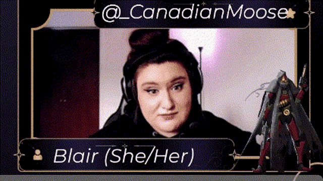 a picture of a woman wearing headphones with the name blair on it