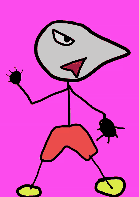 a drawing of a stick figure with a bird 's head