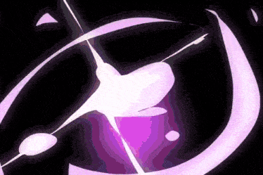 a purple and white graphic on a black background that looks like a shark .