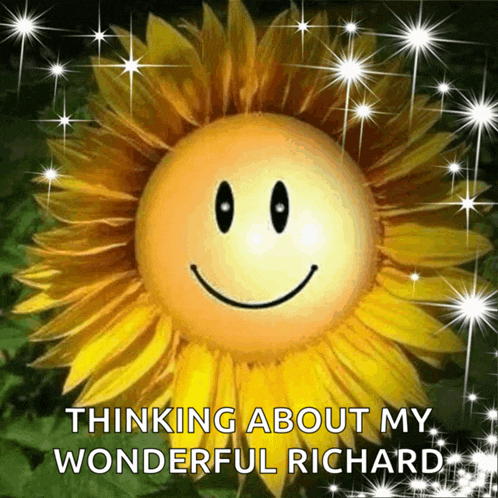 a picture of a sunflower with a smiley face and the caption thinking about my wonderful richard