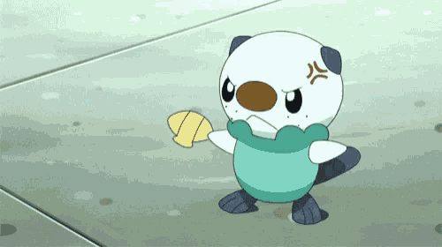a cartoon character with an angry look on his face is holding a yellow object
