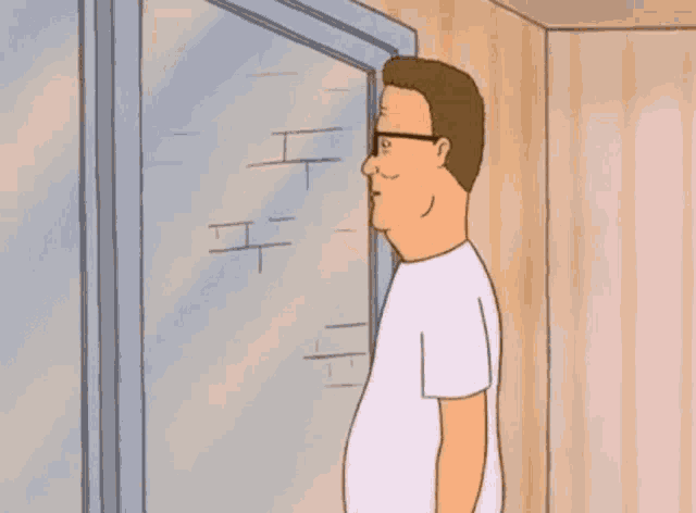a cartoon of a man looking out a window with the words show off